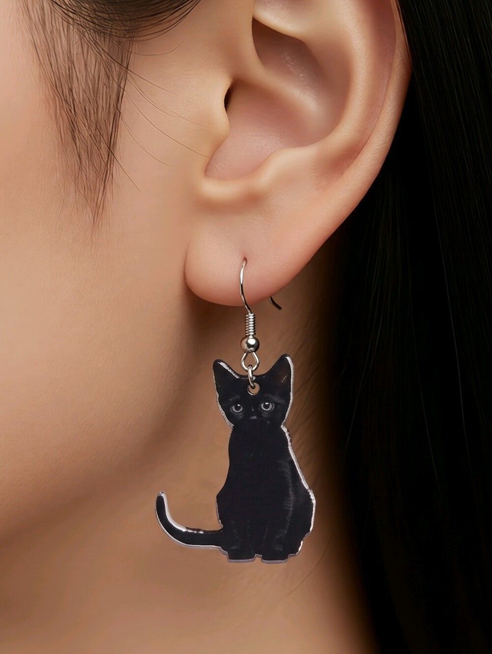 BlackโCat Earrings Gothic Acrylic Dangle Cute Creepy Kitty Halloween Jewelry 2"